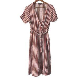 J Gee Orange and white striped Midi dress Medium